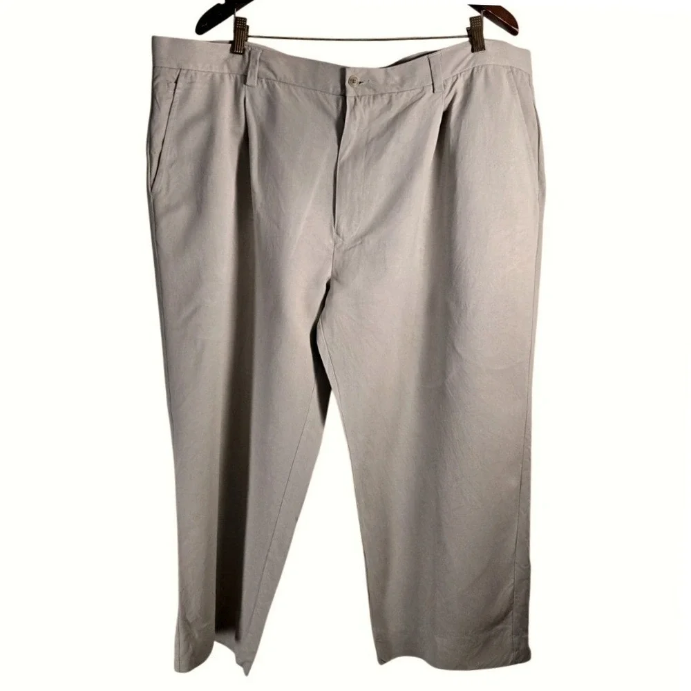 Tommy Bahama Mens 44x24 100% Silk Pleated Dress Pants Khaki Beige Relaxed Slacks